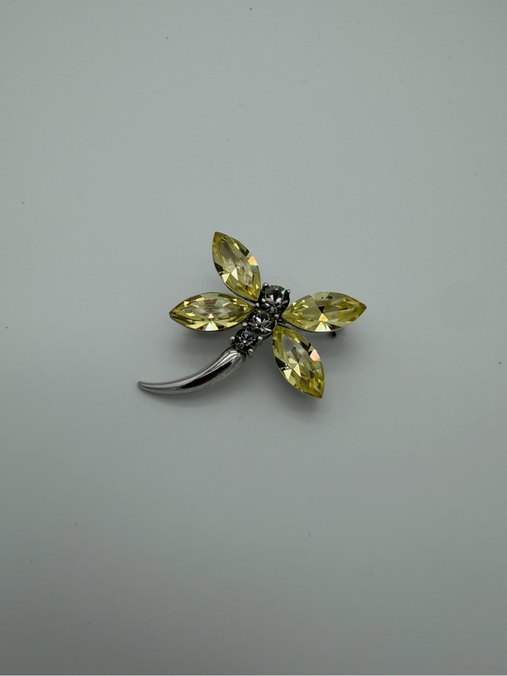 Yellow Crystal Dragonfly Brooch Pin